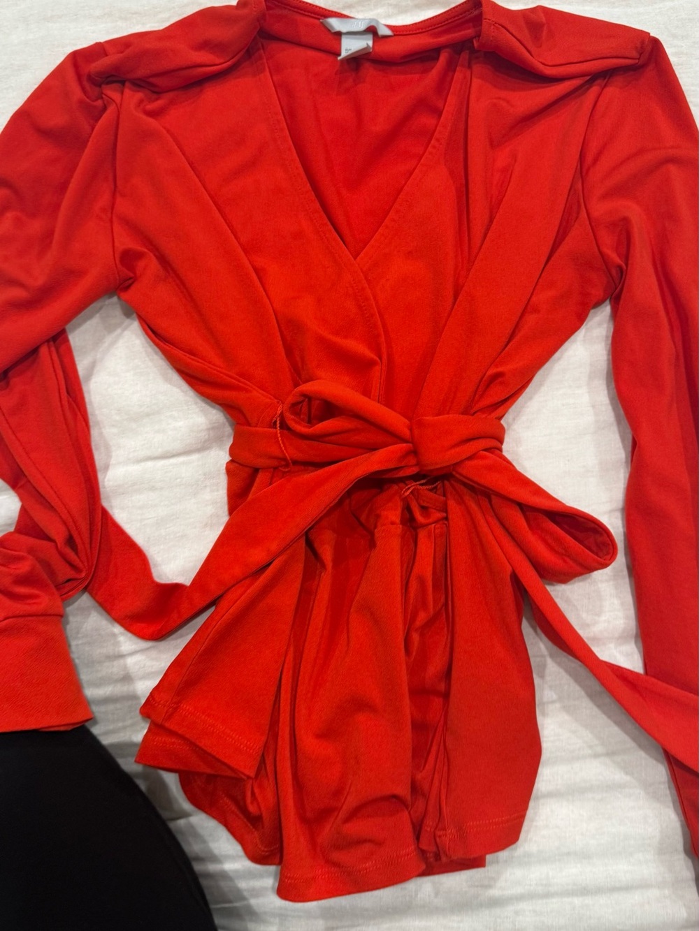 H&M Bright Red Wrap Tie Blouse